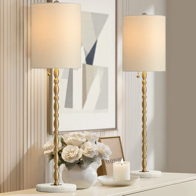 Buffet Lamps Elegant 28.5" Tall Table Lamps with Marble Base Brass Finish Stem and Linen Shade for Living Room Dining Room Entryway Farmhouse Lighting Decor 