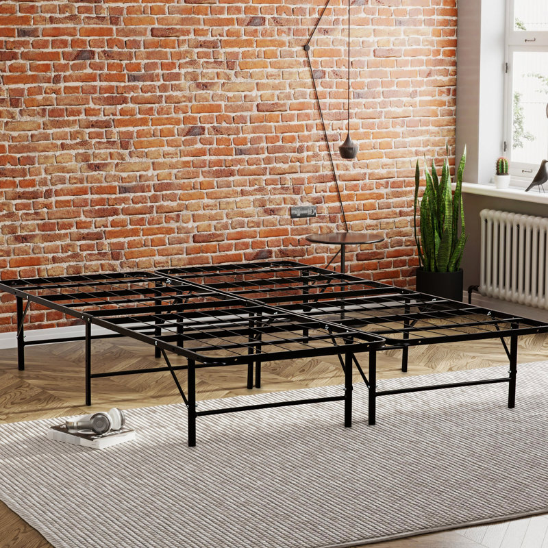 Structure de lit en métal, grand lit, sommier de base de lit, sommier, noir, Grand lit