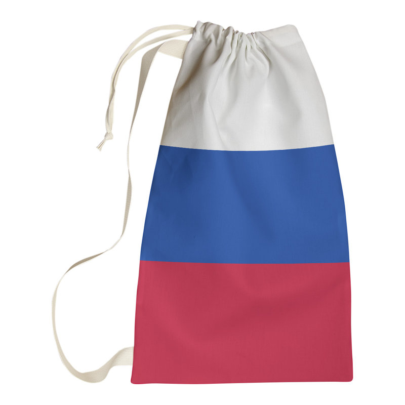 Fabric Laundry Bag with Handles, 36" H x 28" W x 1.5" D, White/Blue/Red