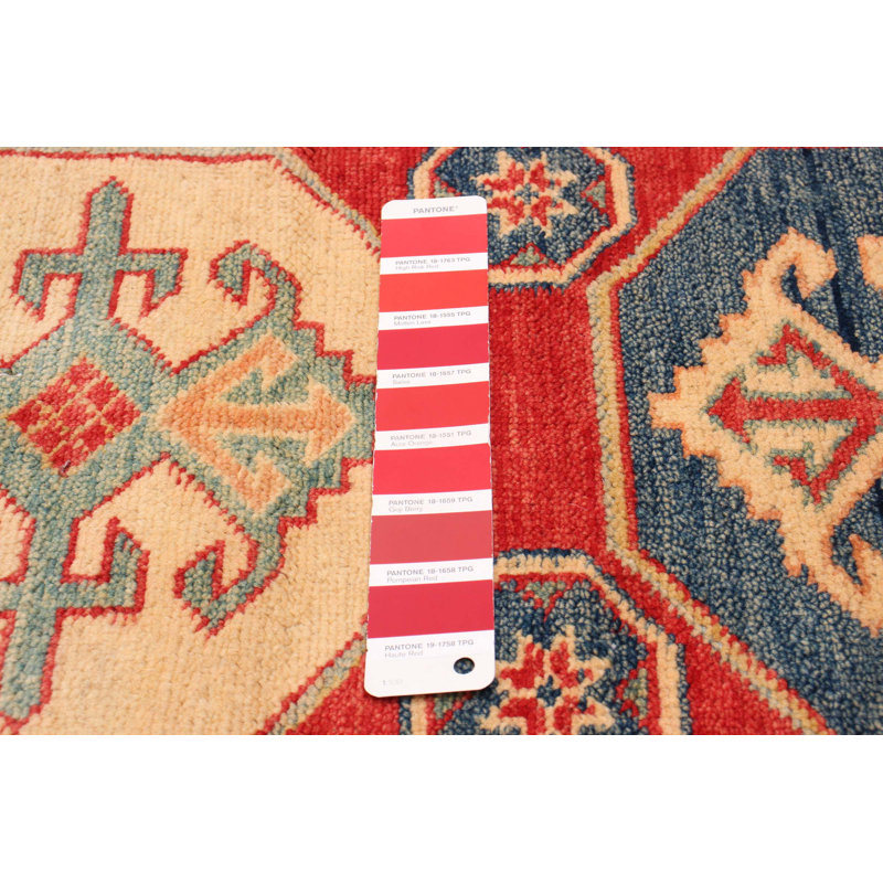 Tapis de couloir en laine noué à la main de conception unique 2 pi 10 po x 9 pi 9 po New Age Ghazni crème / brun / bleu