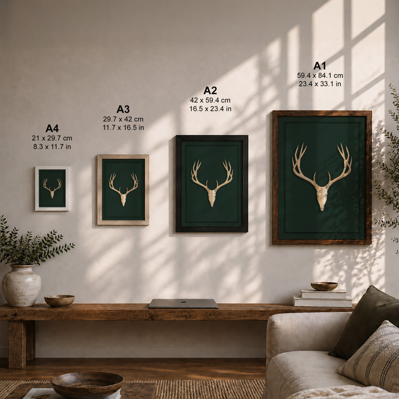 Woodland Skull Scandinavian - Framed Print, Black, A3 - 42.0 x 29.7 cm