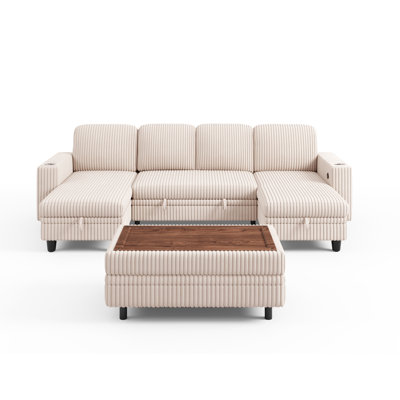 Sherry 106“  Upholstered Modular U-Shape Modular Sectional with Storage, Charging & Cup Holders