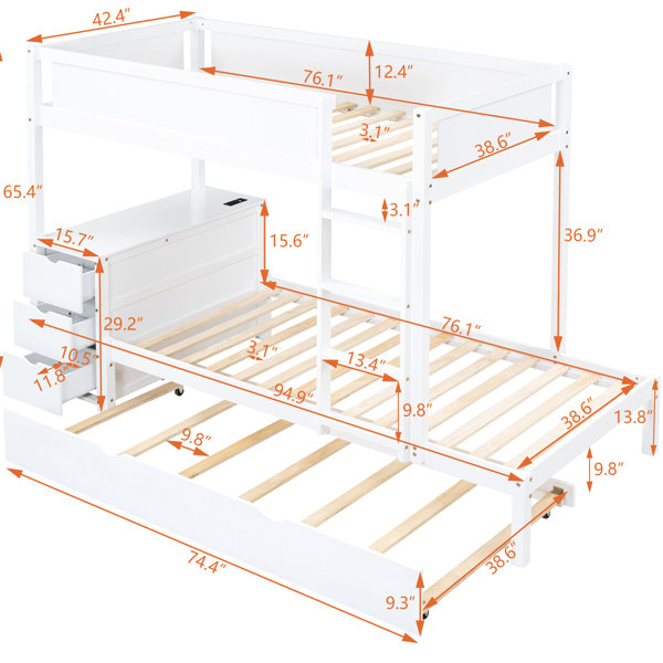 Latitude Run® Twintwin Bunk Bed With Ports, Desk, Storage, And Twin ...