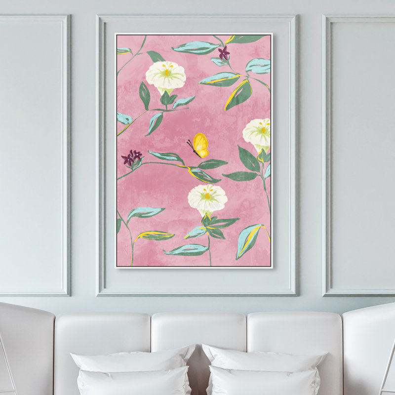 "Butterfly Spring Dream" par Oliver Gal - cadre flottant, impression sur toile, Blanc, H 55 po x l 37 po x P 1,75 po