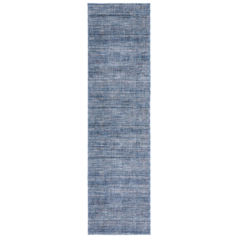 Navy and Beige Striped Synthetic Runner Rug 2'2" x 10'