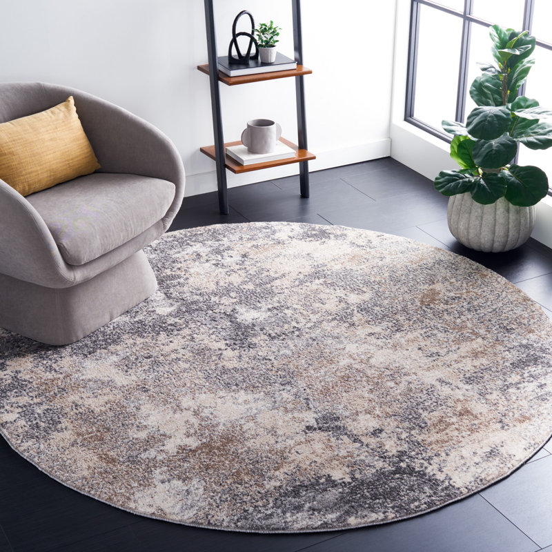 Hassell Abstract Light Gray/Gray Area Rug, Round 3'