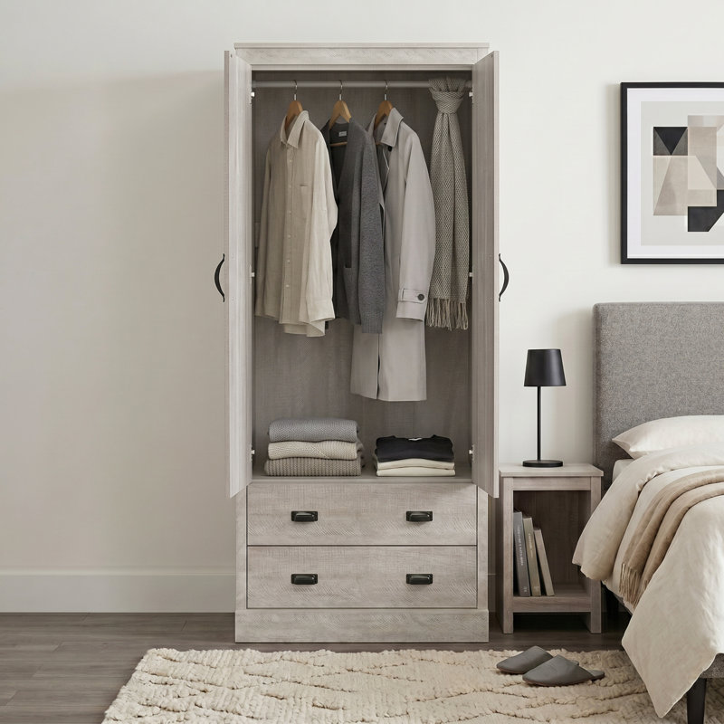 Bristol 2 Door 2 Drawer Wardrobe, Dusty Grey Oak