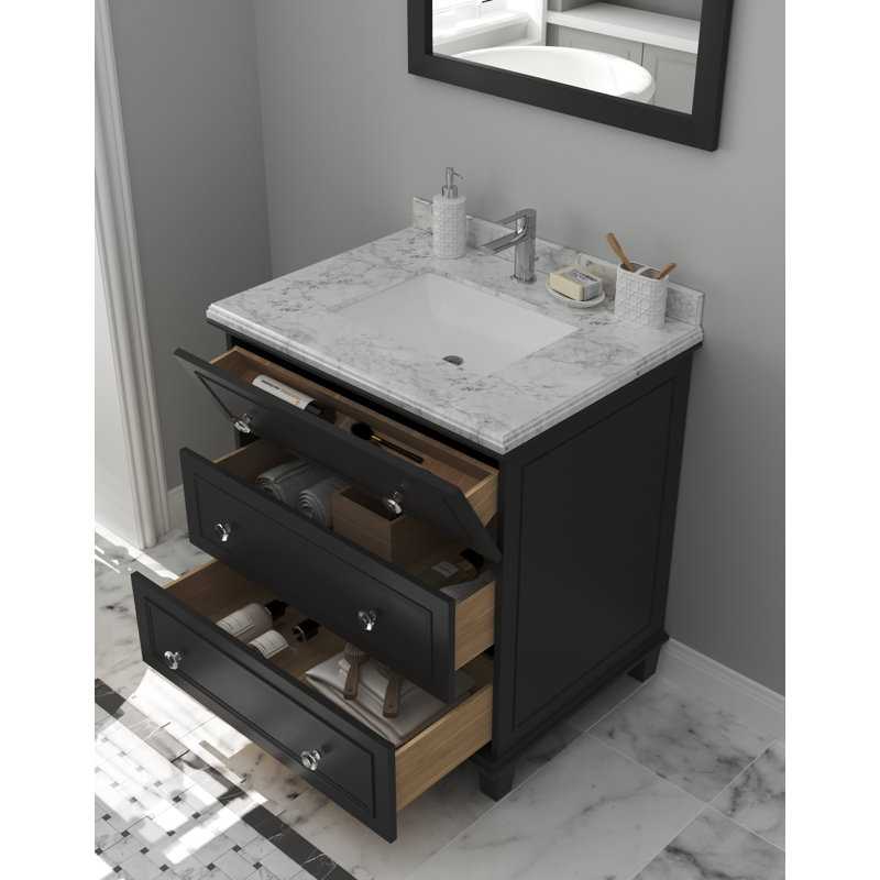 Medina 30'' Single Bathroom Vanity with Stone Top, Espresso, White Carrara