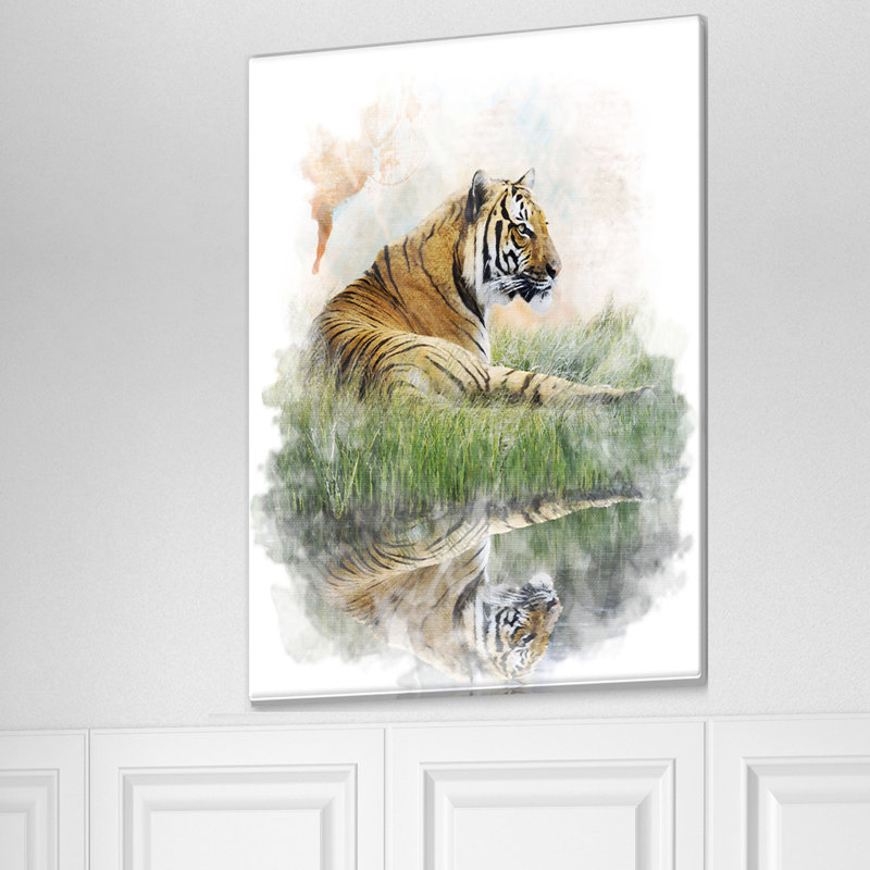 «Relaxing Tiger» - reproduction d'art, Toile tendue, H 40 po x l 20 po x P 1po