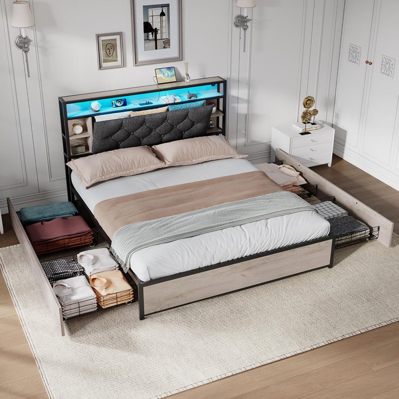 Upholstered Double (4'6) Drawers Bed
