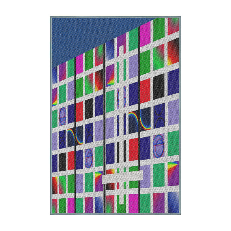 Tapis bleu marine/rose/vert à motifs, Rectangle 2 pi x 3 pi