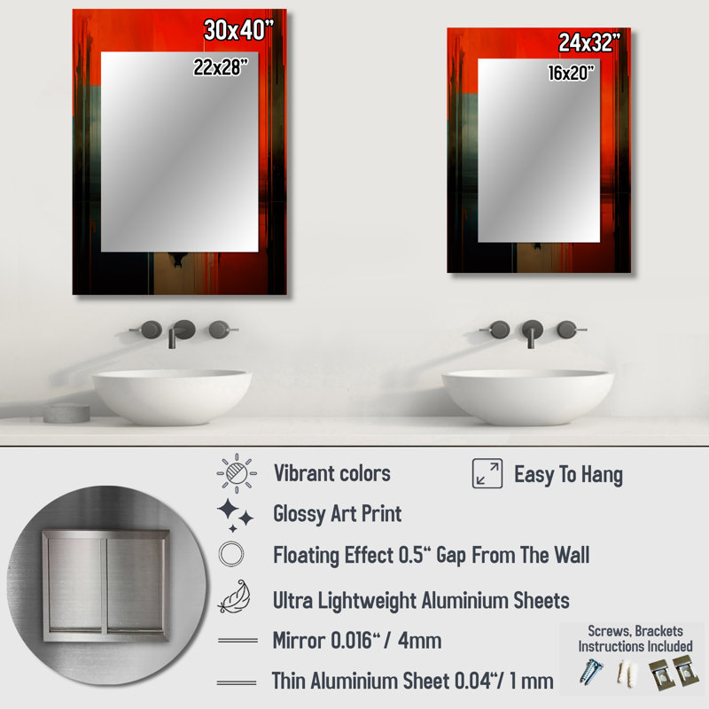 Lost In Simplicity II - Minimalism Unique Wall Mirror Decor, Modern Large Mirror, Printed Metal Art, 40" x 30"