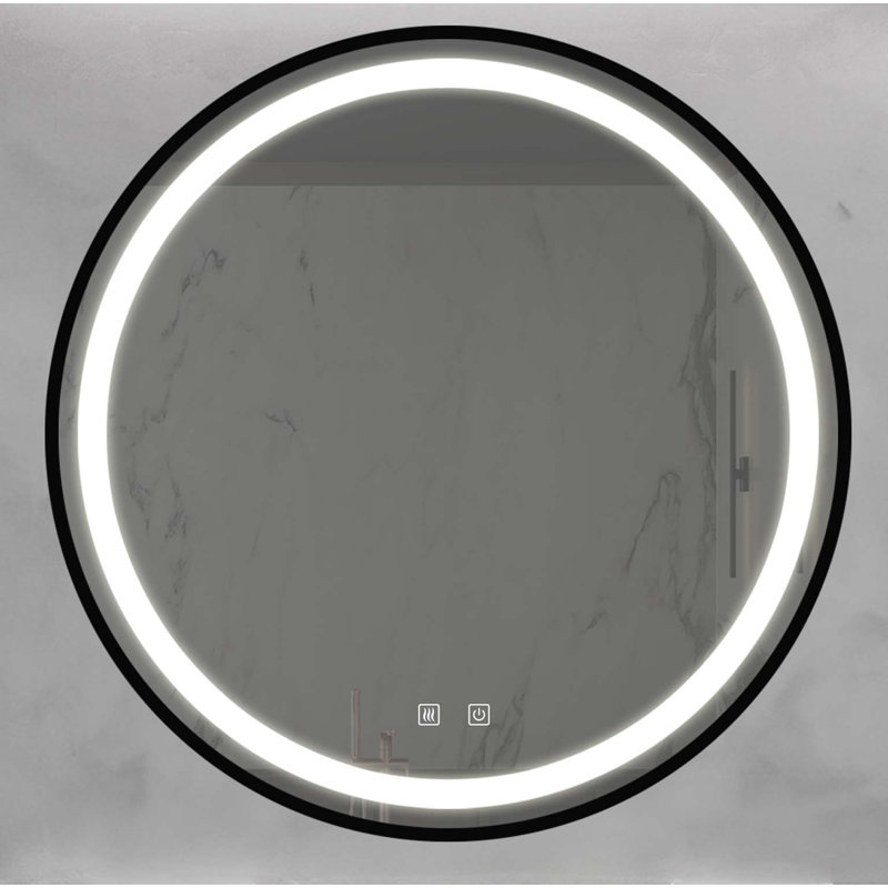Miroir de salle de bain 32 pouces à DEL avec fond de panier, cadre en alliage d'aluminium noir, luminosité élevée, tactile à intensité variable, contrôle de l'interrupteur mural, antibuée, IRC 95 réglable 3000K-4500K-6000K, étanche IP54