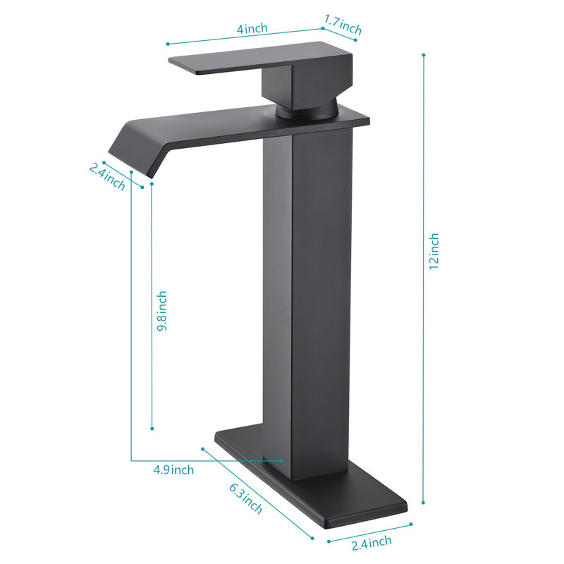 Matte Black Waterfall Spout Bathroom Sink Faucet, Single Handle Control For Convenient Use, Built With Stainless Steel Style Faucet In Black, Function Smooth Water Flow Control, Constructed
