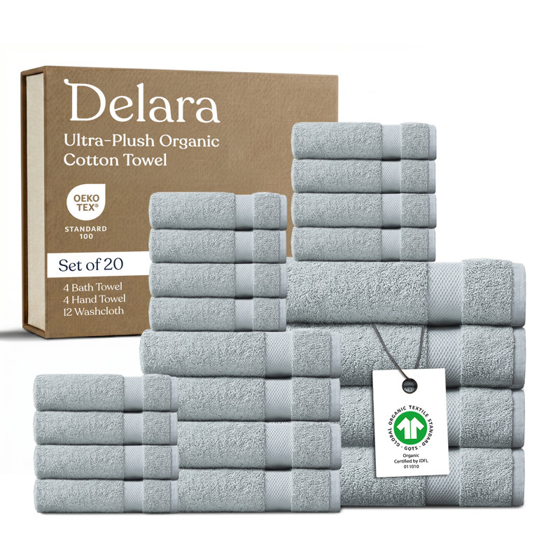 Ensemble de 20 serviettes en coton Delara, Bleu pâle