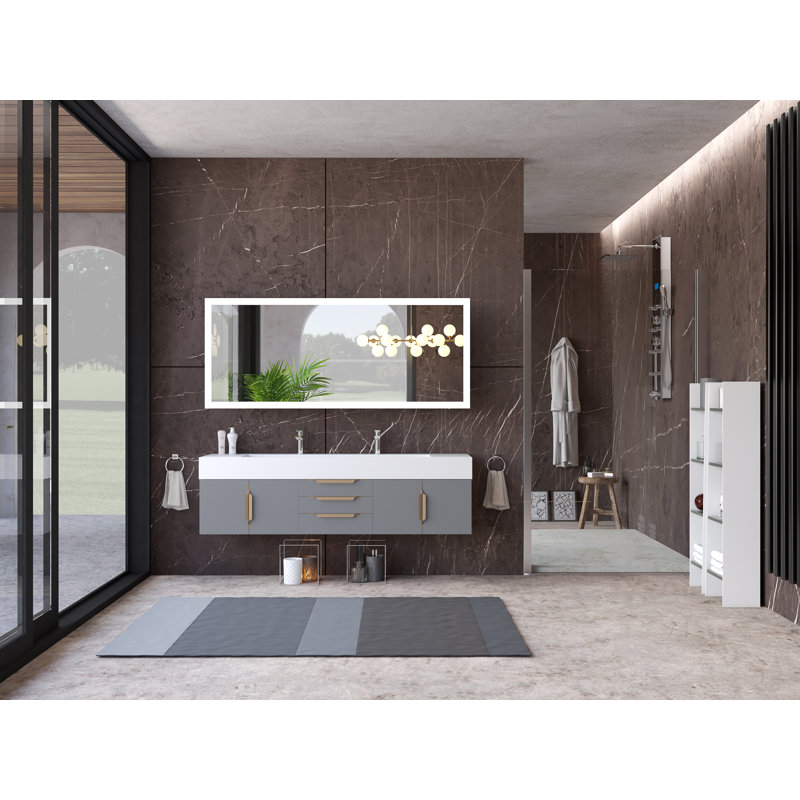 Base de meuble-lavabo mural simple 72 po Alpine, Gris / Or