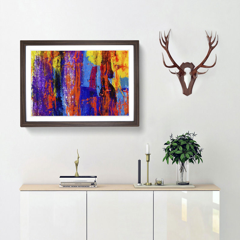 Abstract Vol.475 by S.Johnson - Single Picture Frame Painting, 45cm H x 63cm W x 2cm D, Walnut Framed