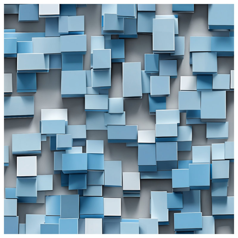 Tapis de bain bleu à blocs 3D, 34in W x 21in L