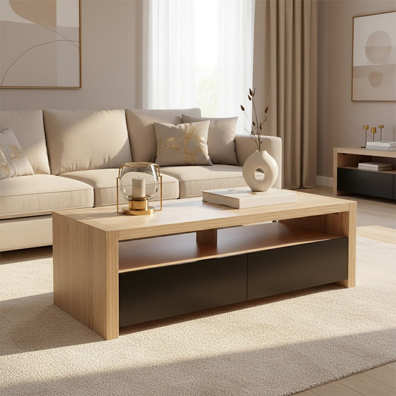 Loki Solid Wood Solid Coffee Table with Storage