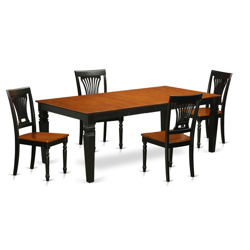 5 Piece Dining Room Furniture Set Includes a Rectangle Wooden Table with Butterfly Leaf and 4 Kitchen Dining Chairs, Black & Cherry
