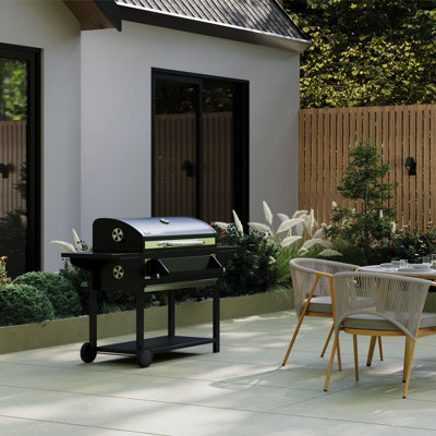 Charles Bentley 164 cm W Barrel Grill / Smoker Combo Charcoal Grill Gas & Charcoal Combo Grill