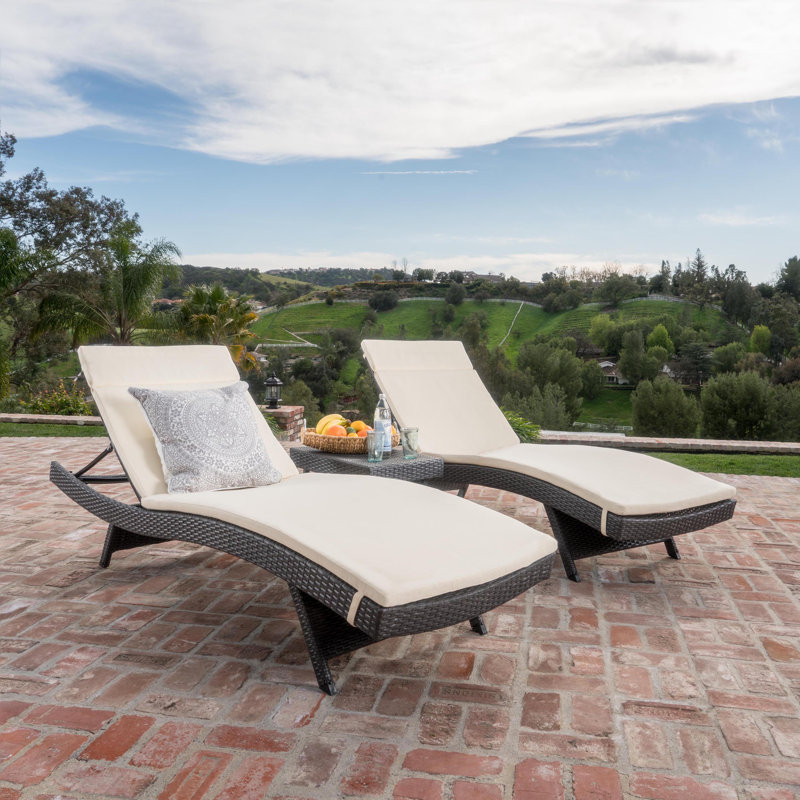 Brezza Outdoor Wicker Chaise Lounge Set with Table , Cushion Included, Beige, Gray