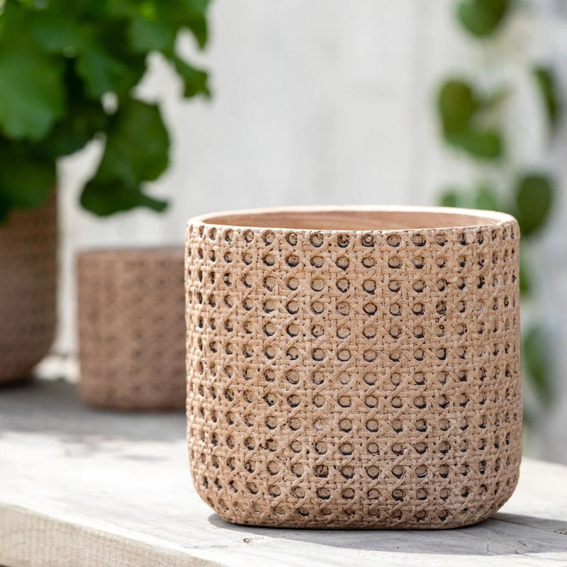 M Round Cane Orange Terracotta  Pot, 5'' H x 6'' W x 6'' D