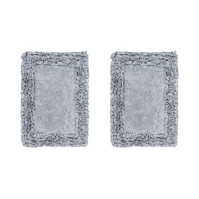 Ensemble de tapis de bain 100% coton 1775 g / m² 2 pièces Courson Premium, certifié OEKO-TEX®, envers en latex antidérapant, motif de volants touffetés moelleux, super absorbant, tapis de salle de bain lavables à la machine, argent