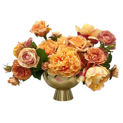 Rose pivoine en pot doré
