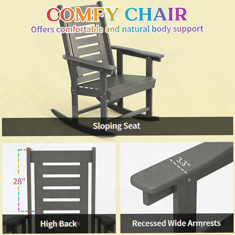 Chaises larges avec accoudoirs, chaises berçantes d'extérieur 2 pièces, Gris foncé