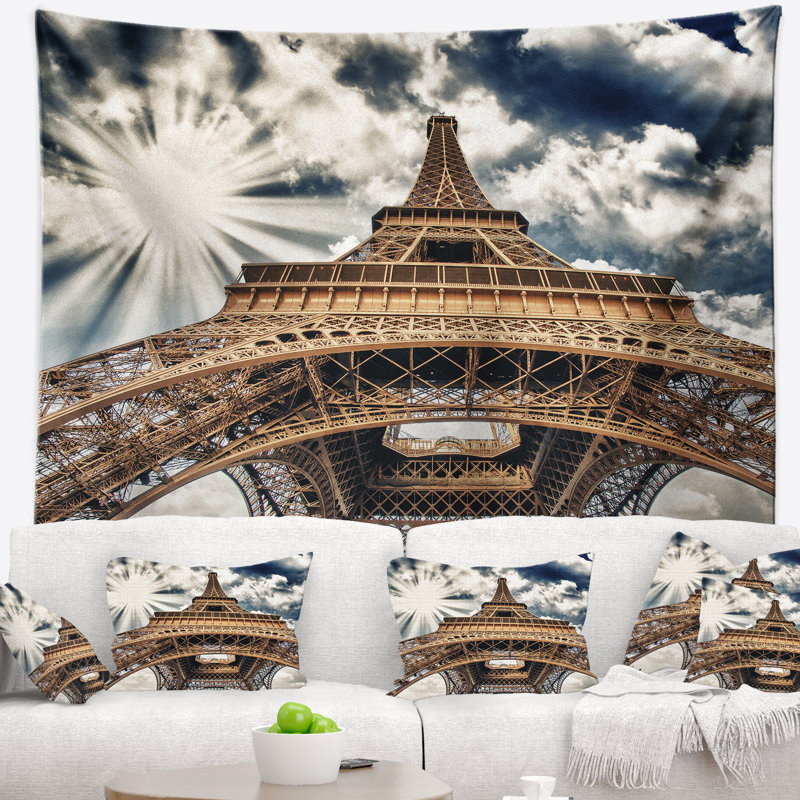 Paysage urbain fisheye vue de paris tapisserie de la tour eiffel, H 50 po x l 60 po