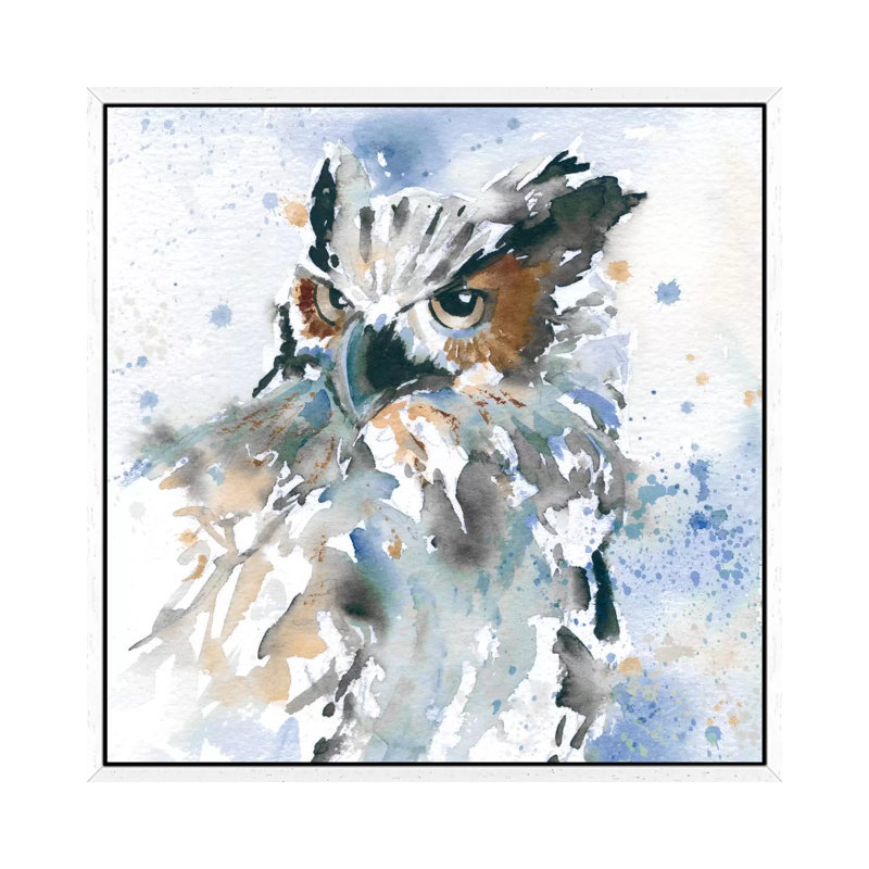 Owl On Blue by Carol Robinson - Painting on Canvas, 66.04 cm H x 66.04 cm W, White Framed Canvas