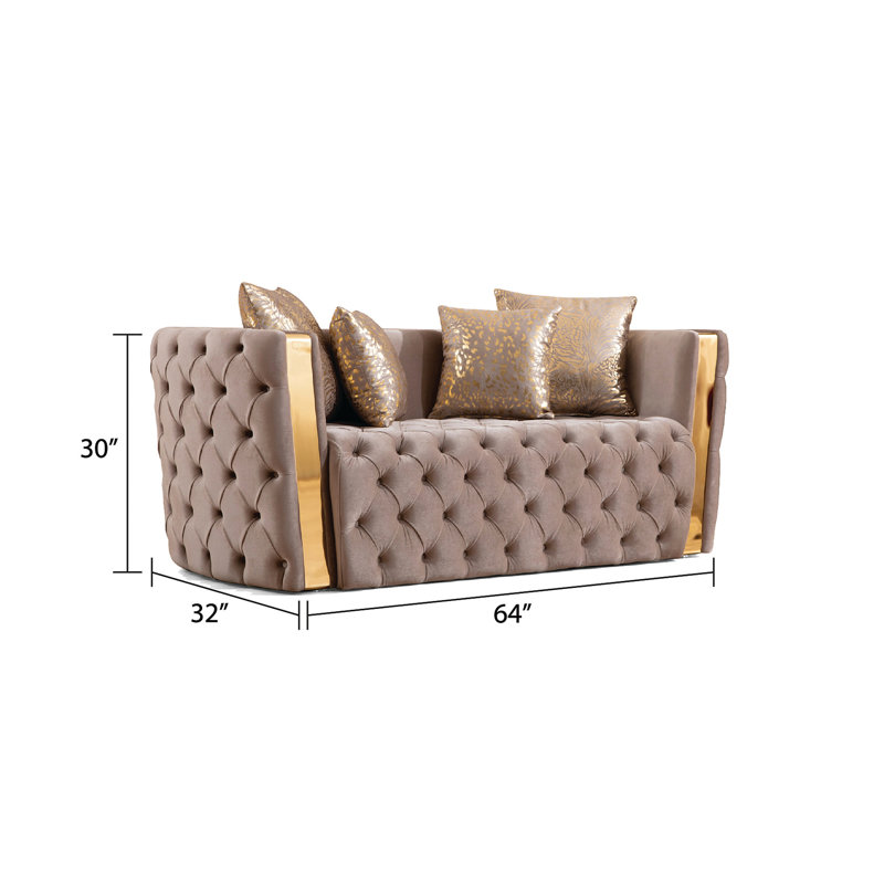 Ensemble de 2 pièces capitonnées avec tissu velours et détails dorés, Taupe