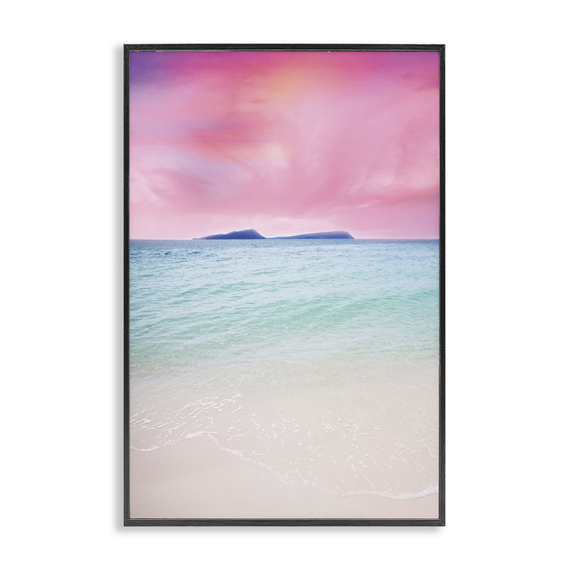 «Pink Sky Shoreline», estampe numérique par Nataly White, H 18 po x l 12 po, Giclée encadrée noir minuit