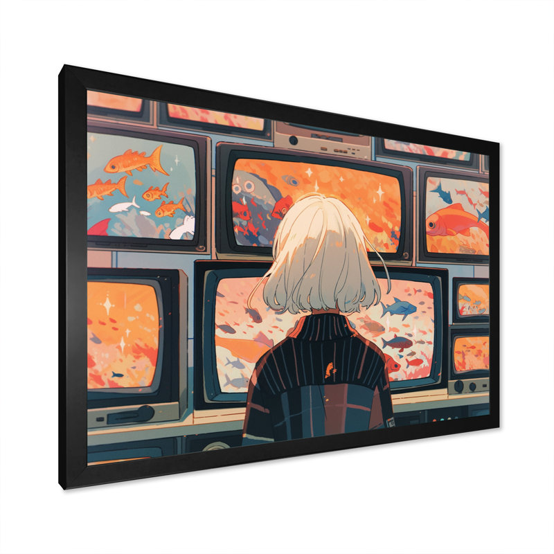 Personnage féminin d'anime II sur toile, H 12 po x l 20 po x P 1 po, Cadre photo noir