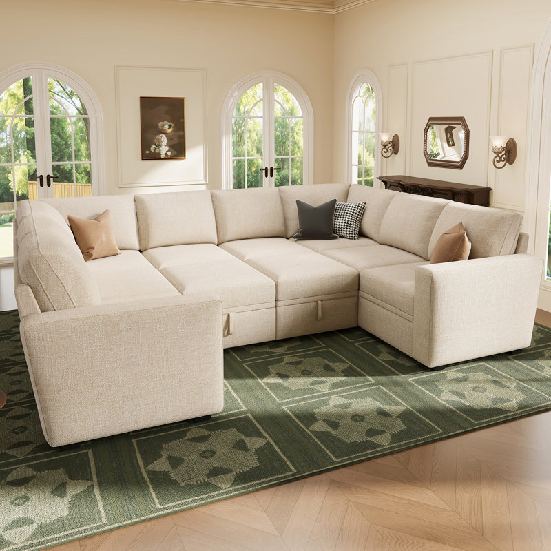 Canapé modulaire en U avec rangement Abramson, Polyester beige