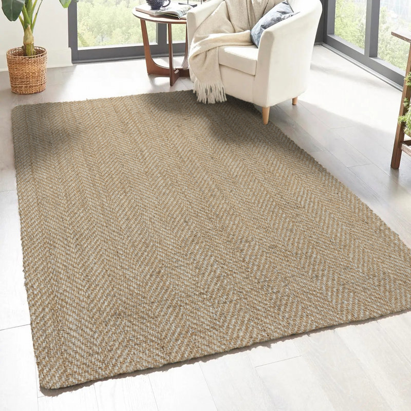 Helia Hand Woven Herringbone Chunky Jute Ivory Rug, Rectangle 4' x 6'