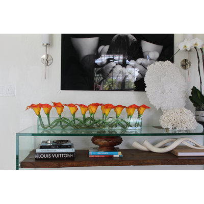 Casa Moderna glass plate planter with mango calla lilies