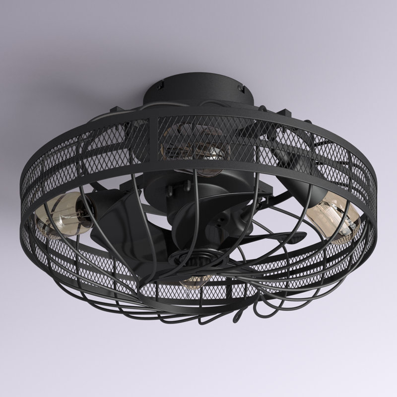 Peeples 20" Metal Industrial Caged Ceiling Fan with Remote Control