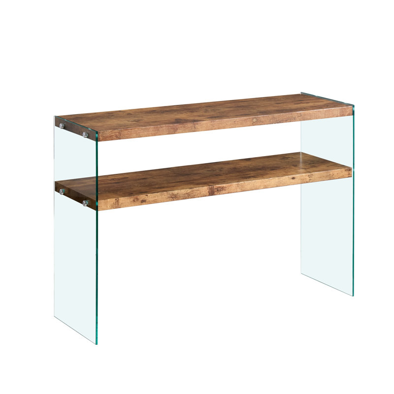 Console moderne en noyer et verre