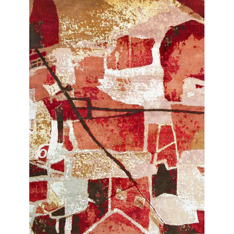 Tapis décoratif moderne à motifs abstraits dans les tons rouges de la collection Barcelona
