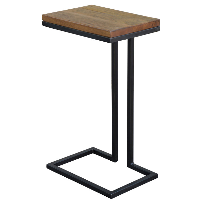 Felipe 16" Medium Brown Mango Wood End Table with Black Iron Base