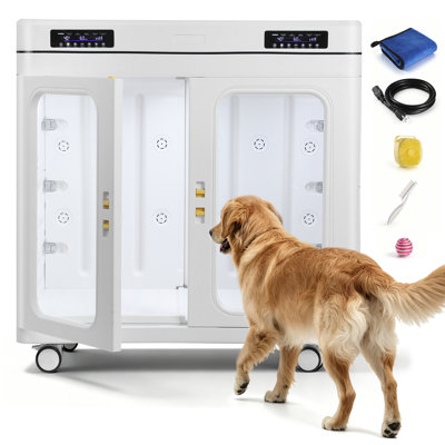 Boîte de séchage pour animaux de compagnie, cabine de séchage professionnelle 430L avec sécurité multicouche, fort flux d'air ambiant à 360 °, faible bruit de 40dB adapté aux animaux de compagnie, contrôle de la température de 61 à 113 ° F, séchage efficace pour les grands chiens