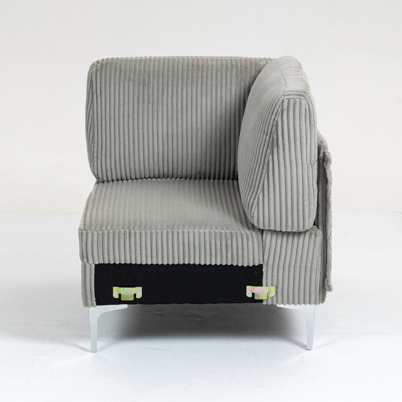 1 canapé d'angle modulaire en velours côtelé gris pour fauteuil de coin, Gris