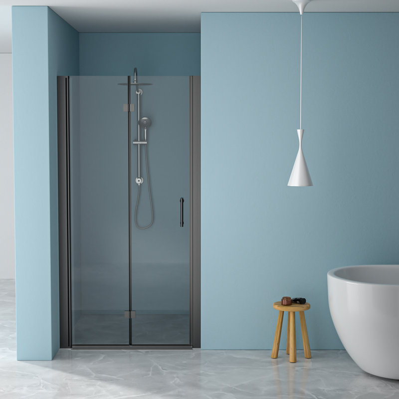 Matte Black 30"W X 72"H Shower Door. 1/4" Thick Tempered Glass. Water-, Space, Adjustable Bathroom Inner Partition Screen Door Cubicle