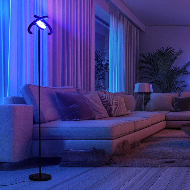 Hemion 72.8" Rgb Led Black Torchiere Modern Floor Lamp With Remote Control And Foot Switch (set Of 2)