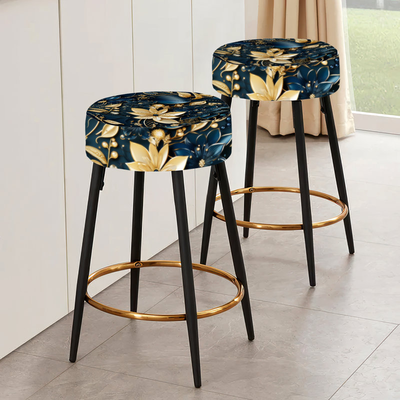 Glamour or et saphir élégance - ensemble de 2 tabourets floraux