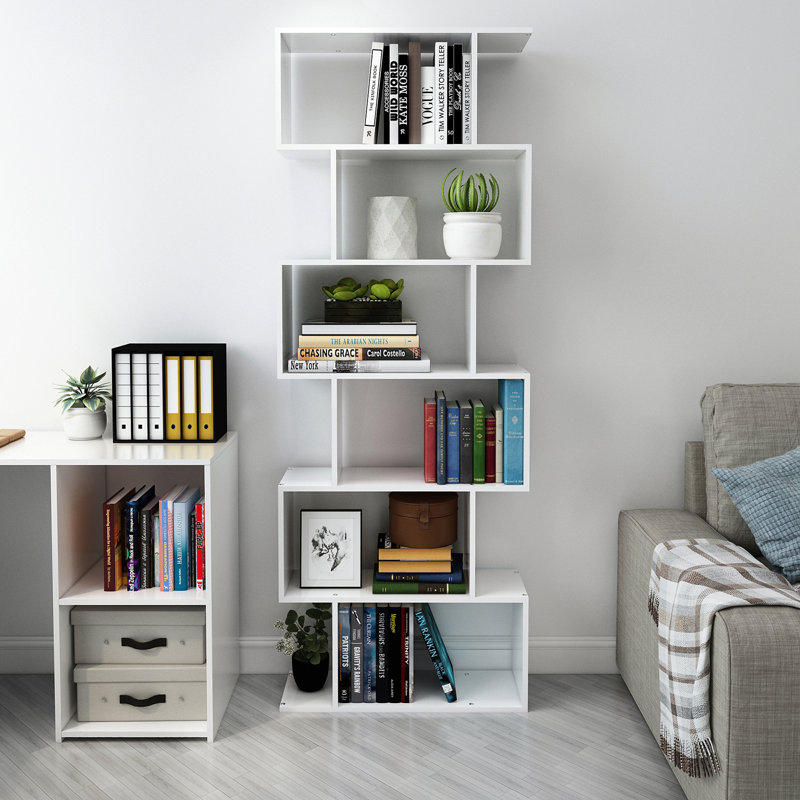Glyndon 190.5cm H x 70cm W Geometric Bookcase, White