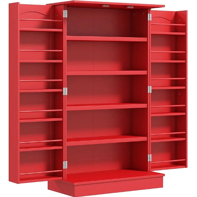 Buffet de cuisine rouge, portes doubles, rangement à 5 niveaux, 12 épices, basculement, assemblage requis