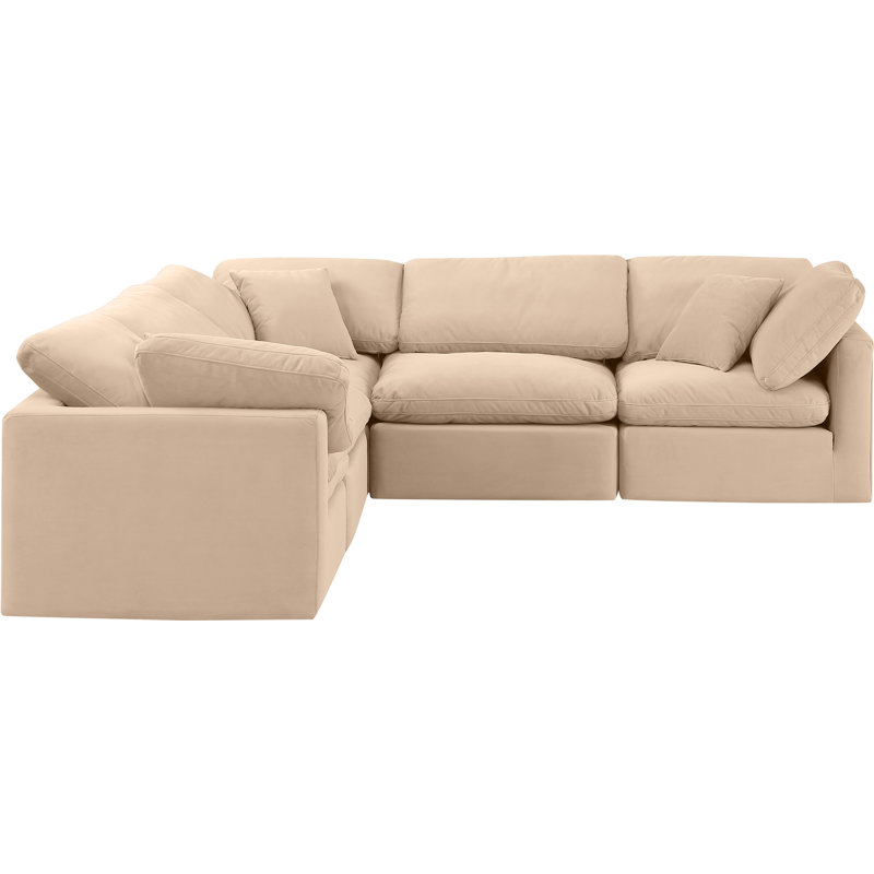 Itala Velvet L-Shaped Sectional Reversible, Beige Velvet